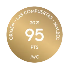 Medalla recibida por el Terrazas de los Andes Origen Malbec Las Compuertas 2021 por parte de IWC, quien otorgó 95 puntos a nuestro destacado vino tinto de altura, de Mendoza, Argentina