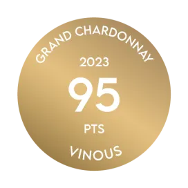 Medalla recibida por el Terrazas de los Andes Grand Chardonnay 2023 por parte de Vinous, quien otorgó 95 puntos a nuestro destacado vino blanco de altura, de Mendoza, Argentina