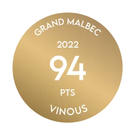 Award medal of Terrazas de los Andes Grand Malbec 2022 from Vinous 94 points for our outstanding red high-altitude wine from Mendoza Argentina