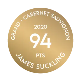 Medalha de premiação recebida por Terrazas de los Andes Grand Cabernet Sauvignon 2020 de James Stucking, que concedeu 94 pontos ao nosso excelente vinho tinto de altitude, de Mendoza, Argentina