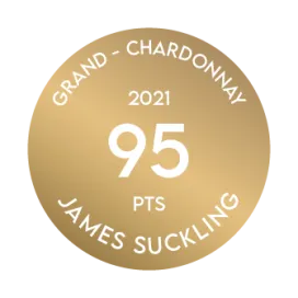 Medalha de premiação recebida por Terrazas de los Andes Grand Chardonnay 2022 de James Suckling, que concedeu 95 pontos ao nosso excelente vinho branco de altitude, de Mendoza, Argentina