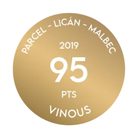 Medalla recibida por el Terrazas de los Andes Parcel Lican Malbec 2019 por parte de Vinous, que otorgó 95 puntos a nuestro destacado vino tinto de altura, de Mendoza, Argentina