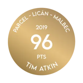 Medalha de premiação recebida por Terrazas de los Andes Parcel Lican Malbec 2019 de Tim Atkin, que concedeu 96 pontos ao nosso excelente vinho tinto de altitude, de Mendoza, Argentina