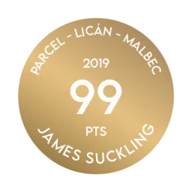 Award medal of Terrazas de los Andes Parcel Lican malbec 2019 from James Suckling 99 points for our outstanding red high-altitude wine from Mendoza Argentina