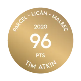 Medalha de premiação recebida por Terrazas de los Andes Parcel Lican Malbec 2020 de Tim Atkin, que concedeu 96 pontos ao nosso excelente vinho tinto de altitude, de Mendoza, Argentina