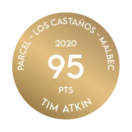 Medalha de premiação recebida por Terrazas de los Andes Parcel Los Castaños Malbec 2020 de Tim Atkin, que concedeu 95 pontos ao nosso excelente vinho tinto de altitude, de Mendoza, Argentina