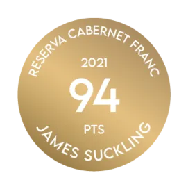 Medalla por premio al Terrazas de los Andes Reserva Cabernet Franc 2021 de James Suckling 94 puntos por nuestro increible vino tinto de altura proveniente de Mendoza, Argentina