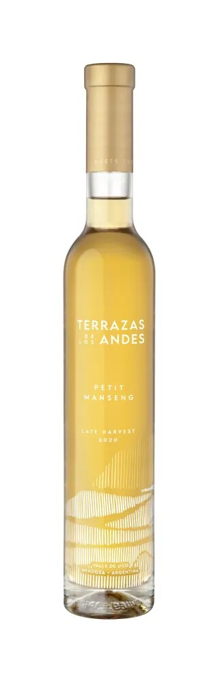 Bottle of Terrazas de los Andes Petit Manseng 2020 high altitude white sweet mountain wine from Mendoza, Argentina