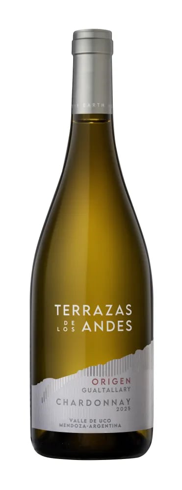 Botella de vino blanco de gran altitud Terrazas de los Andes Origen Gualtallary - Chardonnay 2025 de Mendoza, Argentina.
