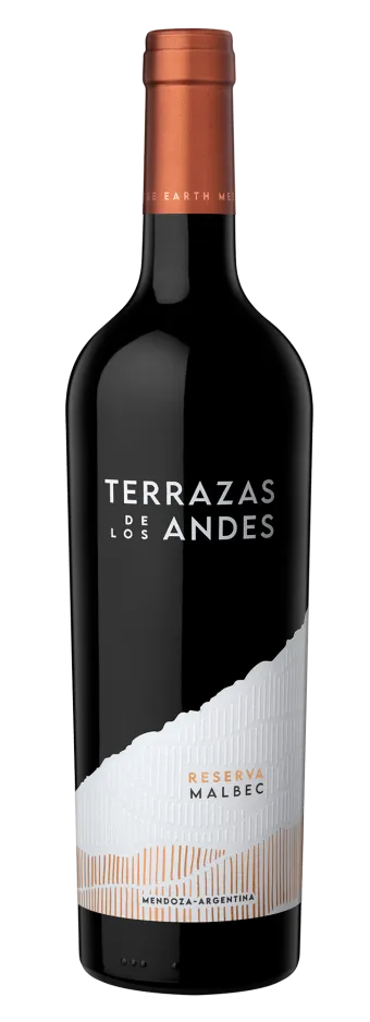 Botella de Terrazas de los Andes Reserva Malbec 2021, vino tinto de altura y de montaña, proveniente de Mendoza, Argentina
