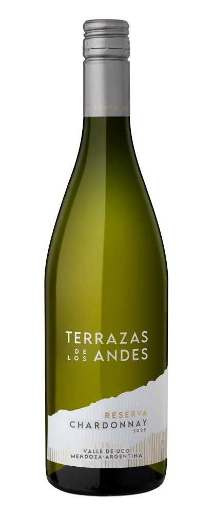 Bottle of Terrazas de los Andes Reserva Chardonnay 2025 high altitude white mountain wine from Mendoza, Argentina