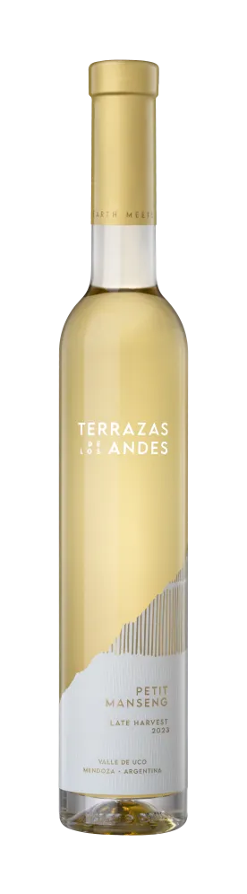 Botella de Terrazas de los Andes Petit Manseng 2023, vino dulce de altura y de montaña, proveniente de Mendoza, Argentina