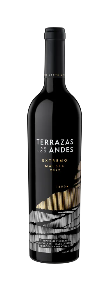 Garrafa de Terrazas de los Andes Extremo Malbec 2022, vinho tinto de altitude e de montanha, originário de Mendoza, Argentina.