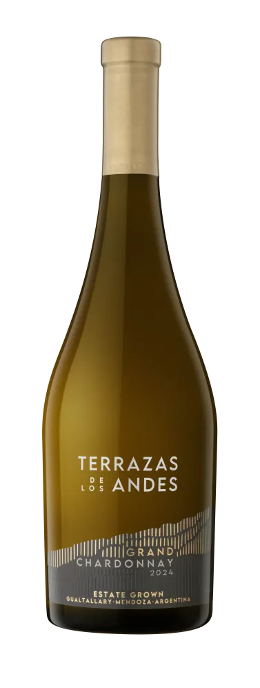 Botella de Terrazas de los Andes Grand Chardonnay 2024, vino tinto de altura y de montaña, proveniente de Mendoza, Argentina