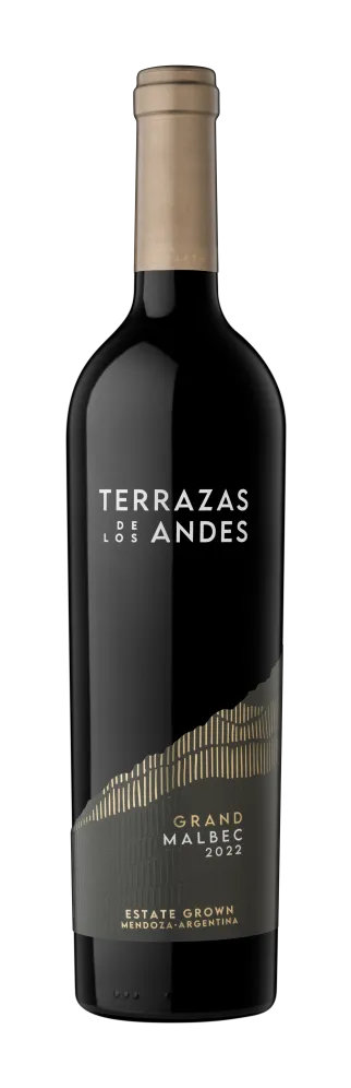 Bottle of Terrazas de los Andes Grand Malbec 2022 high altitude red mountain wine from Mendoza, Argentina