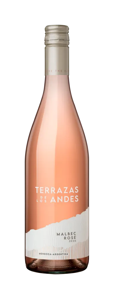 Botella de Terrazas de los Andes Malbec Rosé 2025, vino rosado de altura y de montaña, proveniente de Mendoza, Argentina