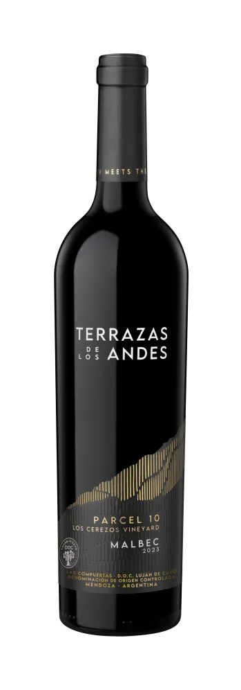 Botella de Terrazas de los Andes Parcel Los Cerezos 2023, vino tinto de altura y de montaña, proveniente de Mendoza, Argentina