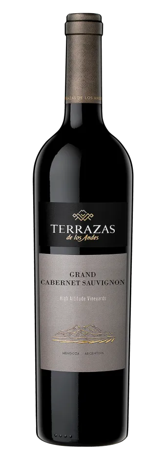 Bottle of Terrazas de los Andes Grand Cabernet-Sauvignon 2020 high altitude red mountain wine from Mendoza, Argentina