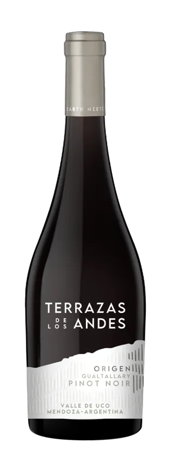 Botella de Terrazas de los Andes Origen Pinot Noir de Gualtallary 2021, vino tinto de altura y de montaña, proveniente de Mendoza, Argentina
