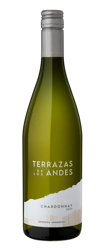 Bottle of Terrazas de los Andes Reserva Chardonnay 2022 high altitude white mountain wine from Mendoza, Argentina